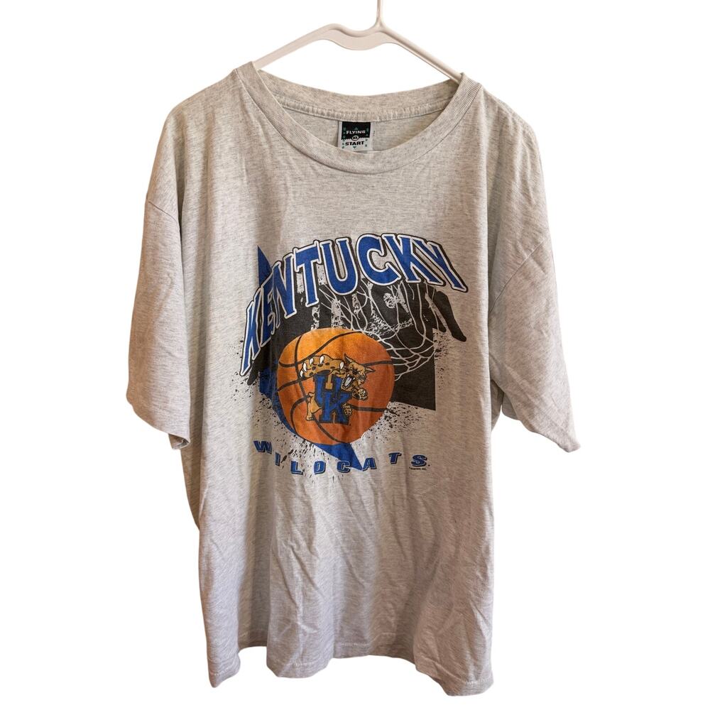 Vintage Kentucky Wildcats Basketball Graphic T-Shirt Gray White Heather Sz XL